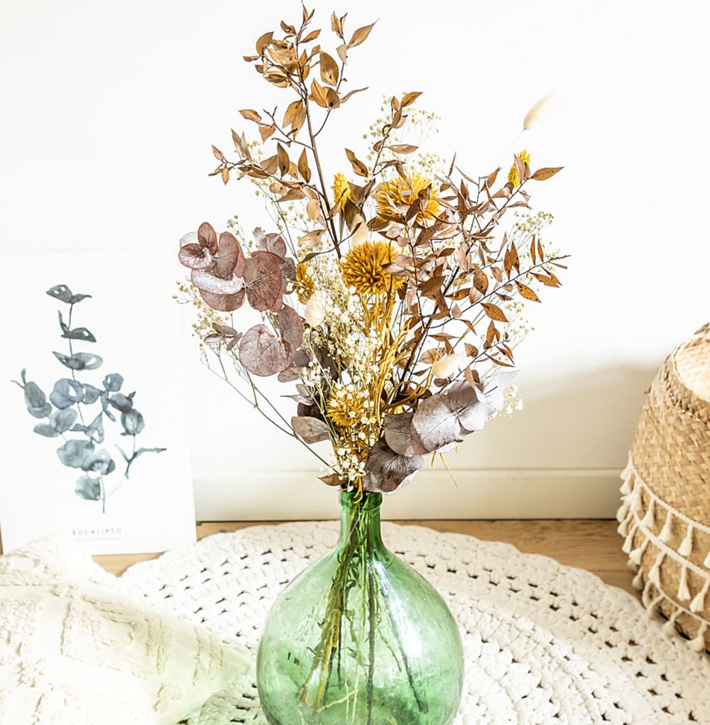 Réconciliation Végétale Bouquet de fleurs séchées pour dame jeanne chardons jaunes - Fibres Naturelles
