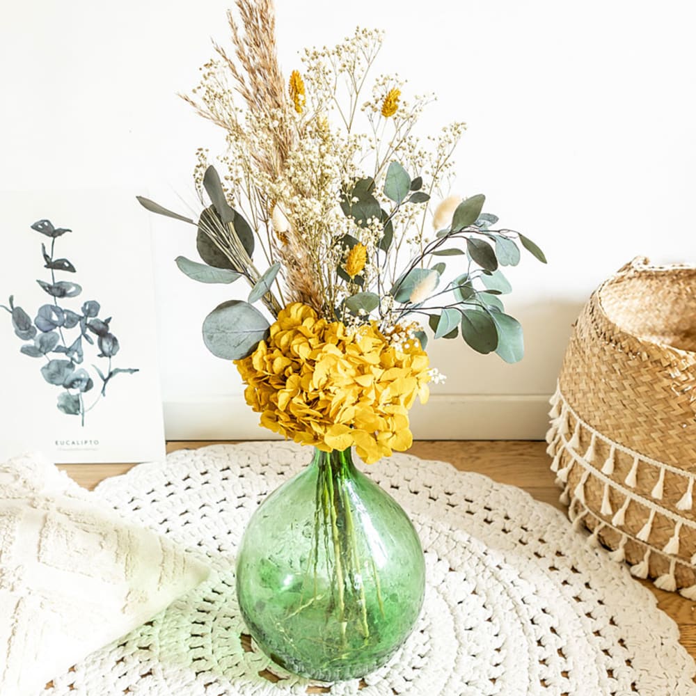 Réconciliation Végétale Bouquet de fleurs séchées pour dame jeanne hortensia jaune - Fibres Naturelles
