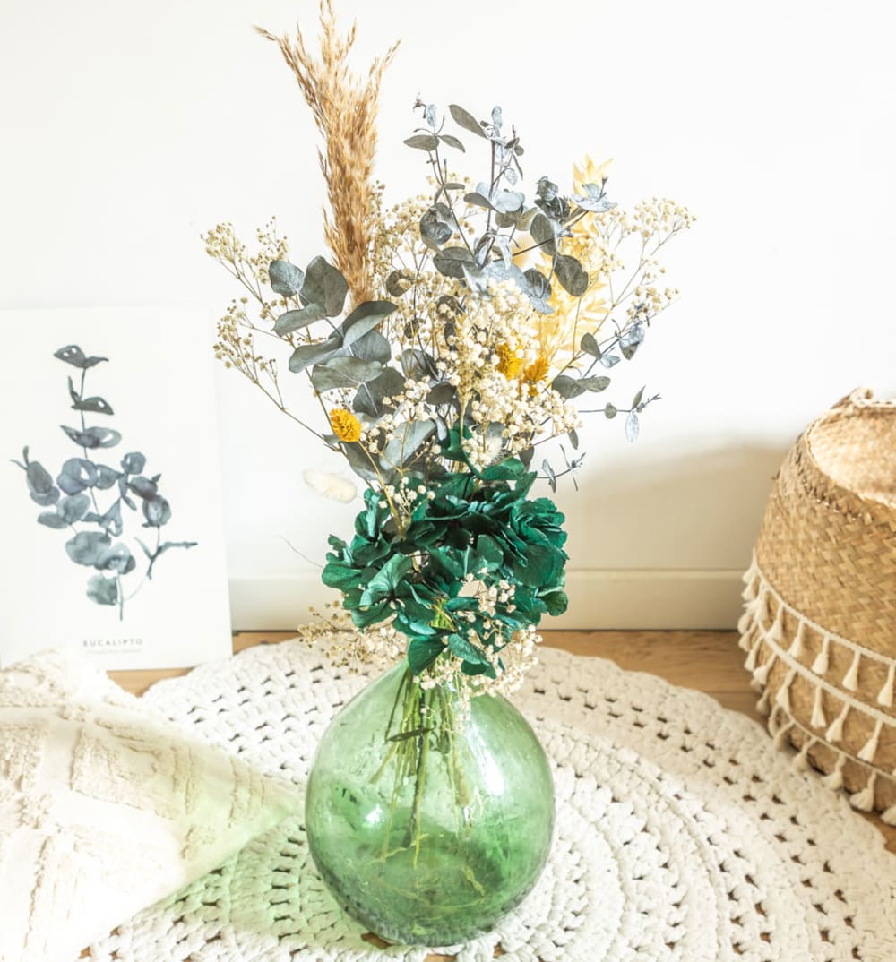Réconciliation Végétale Bouquet de fleurs séchées pour dame jeanne hortensia vert - Fibres Naturelles