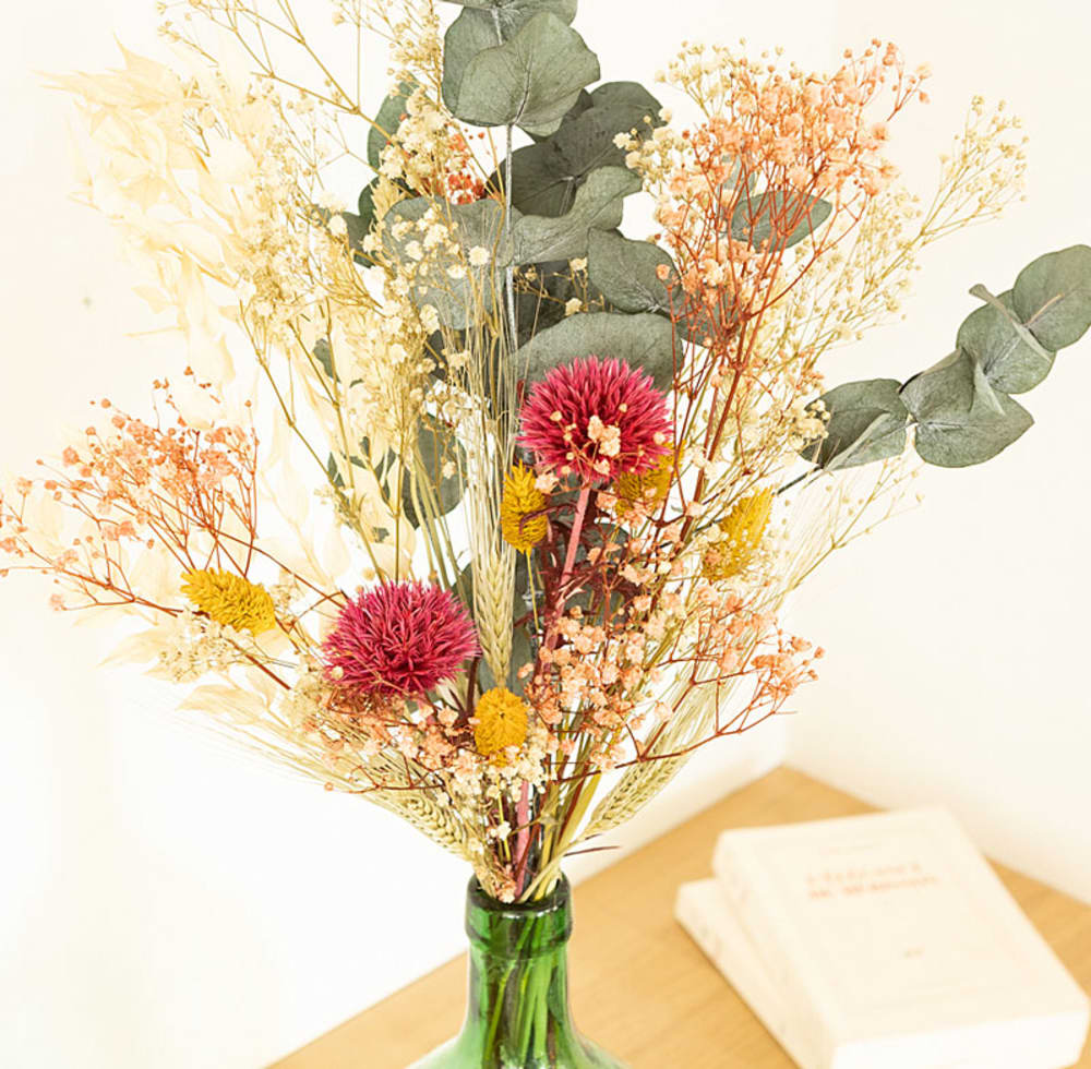 Bouquet de fleurs séchées pour dame jeanne chardons roses - Maisons du Monde