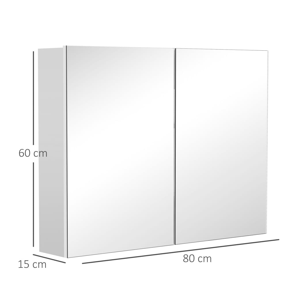 Specchiera per il bagno a 2 ante con 3 ripiani interni in legno
