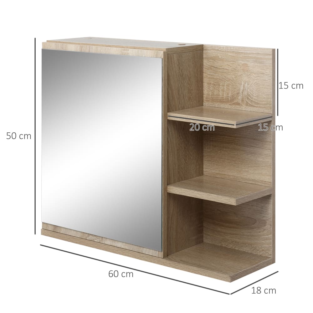 Specchiera bagno a muro con anta 3 ripiani laterali in legno -