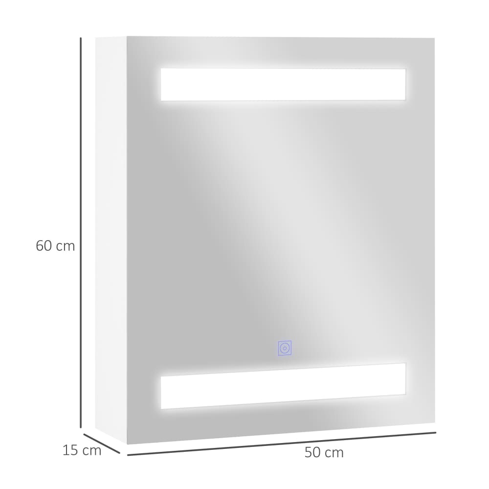 Armadietto pensile da bagno con 1 anta e luci a led in mdf bianco