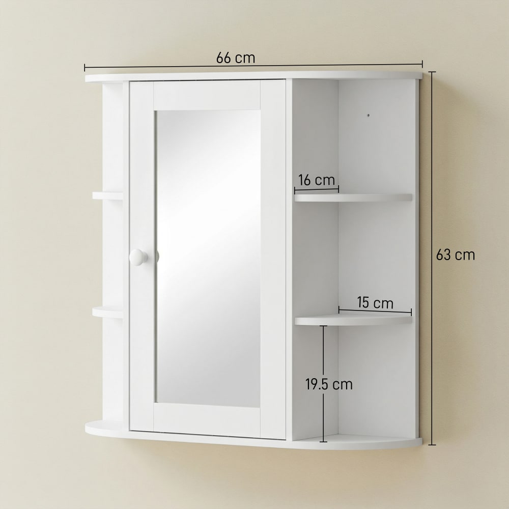 Mobiletto pensile da bagno con specchiera con mensole in legno