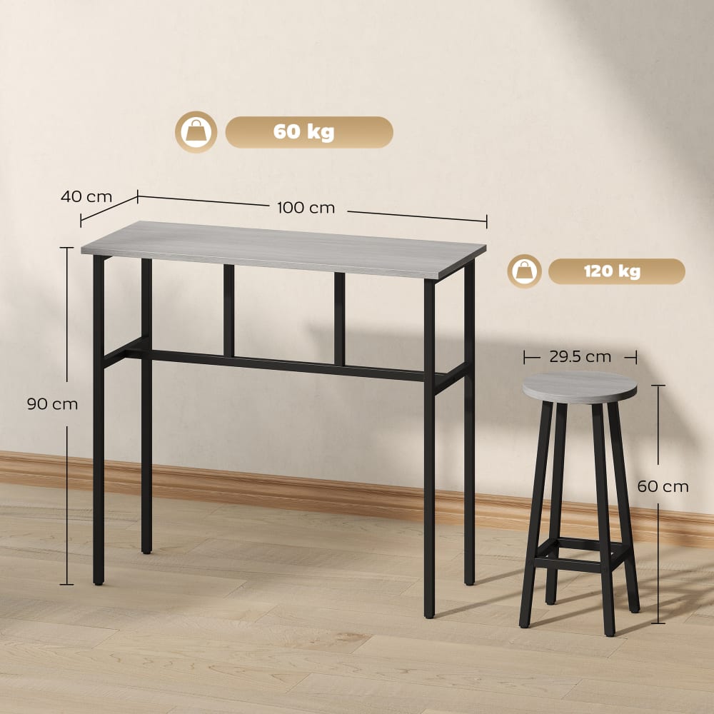 Set bar 6 pezzi con 4 sgabelli da bar e 2 tavoli in legno -