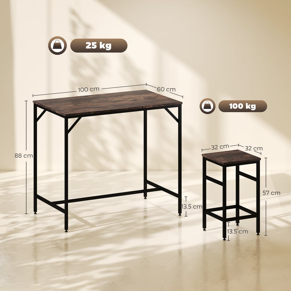 Set tavolo alto con 4 sgabelli stile industriale in metallo e