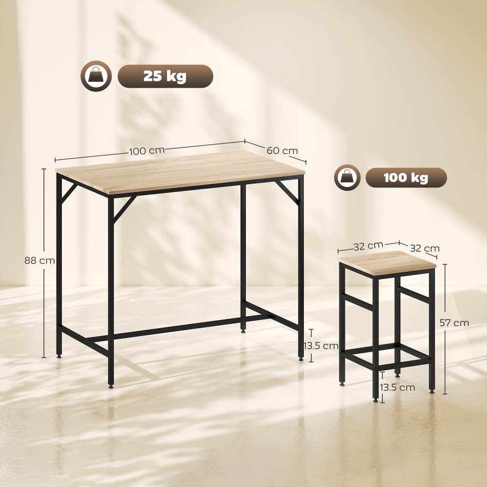 Set bancone con 4 sgabelli in metallo e legno stile industriale -