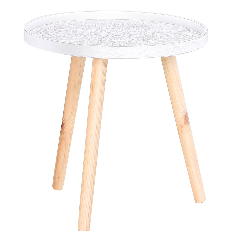 Tavolino da salotto rotondo bordo rialzato in legno bianco oro - LEGNO