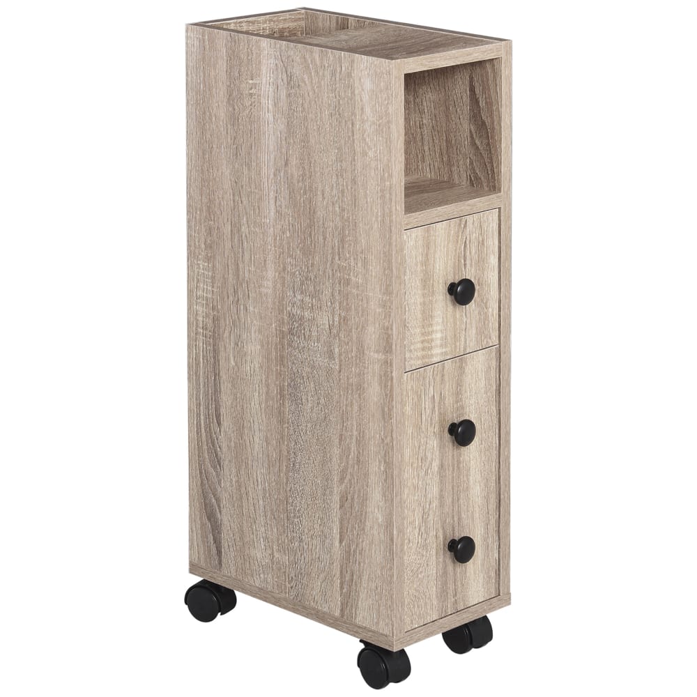 Mobiletto da bagno a 4 ruote in truciolato 18x30x68.5 cm color rovere - Beige - Pannello di particelle