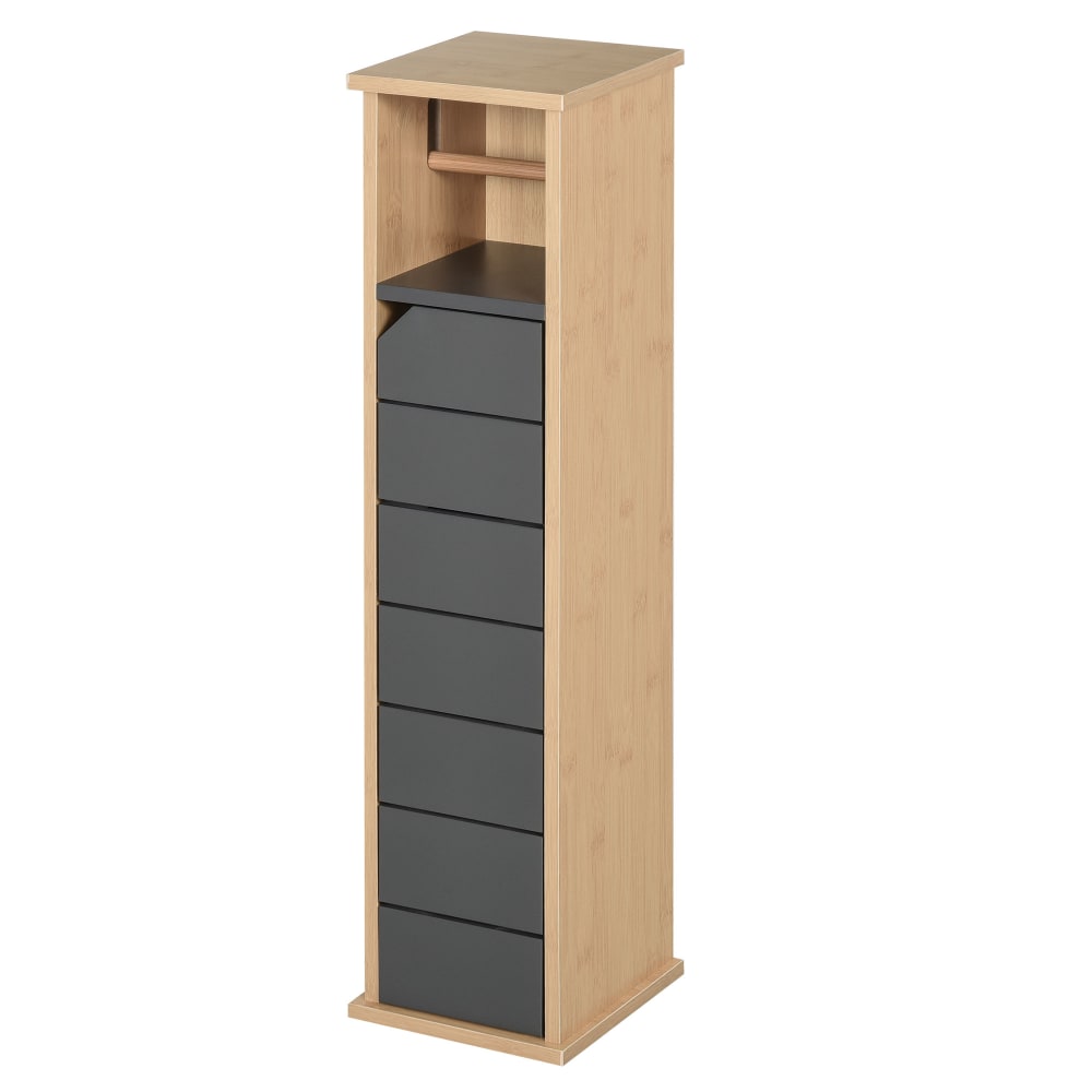 Mobiletto a colonna per bagno bambù e legno grigio - Grigio - Pannello di particelle