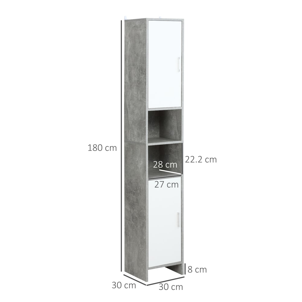 Colonna bagno 2 armadietti 2 vani aperti in legno 30x30x180cm -
