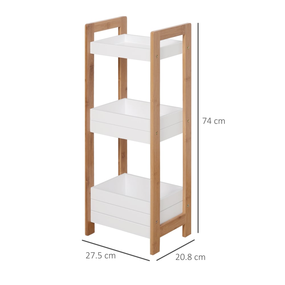 Scaffale 3 ripiani mobiletto bagno multiuso mdf e bambù bianco -