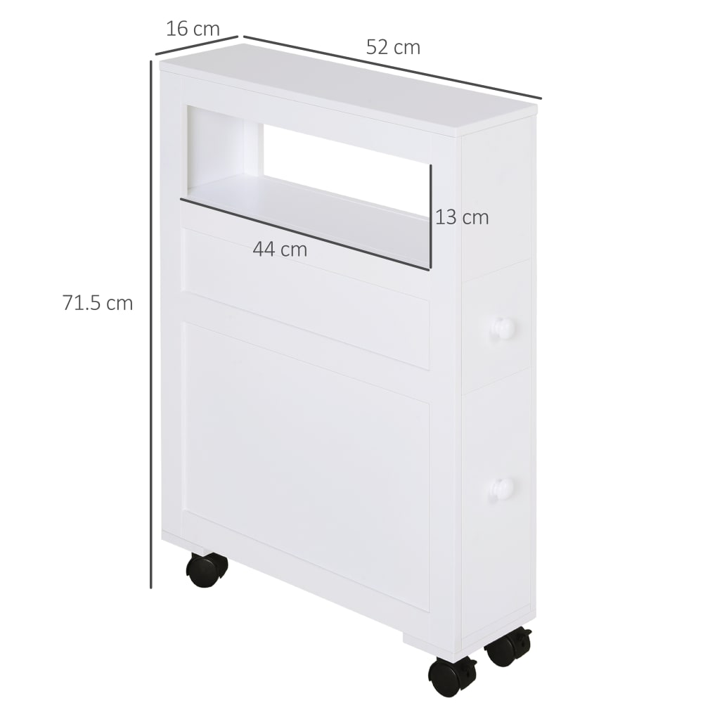 Mobiletto da bagno 2 cassetti salvaspazio con 4 ruote legno