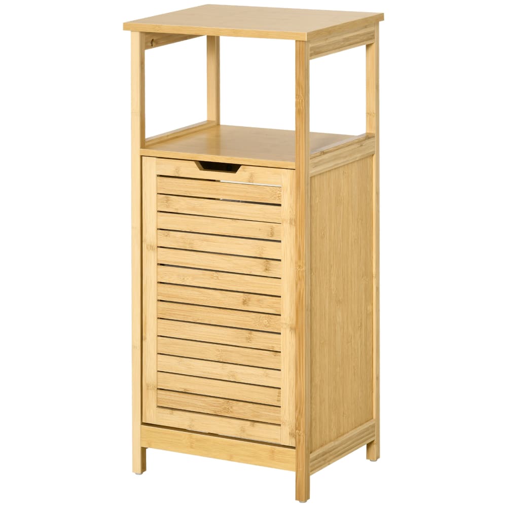 Mobiletto bagno con cesto multifunzione in mdf e bambù - Kleankin