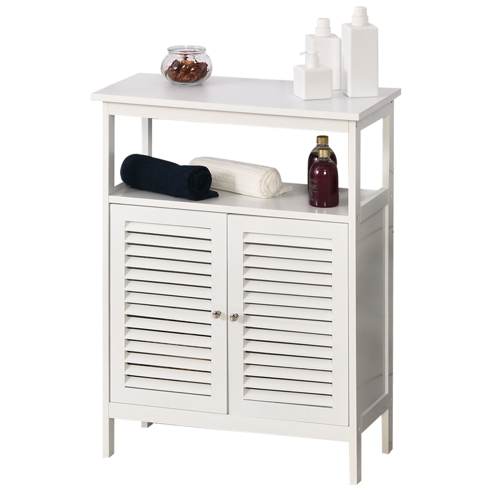 Mobiletto da bagno bianco con 2 ripiani e armadietto in mdf