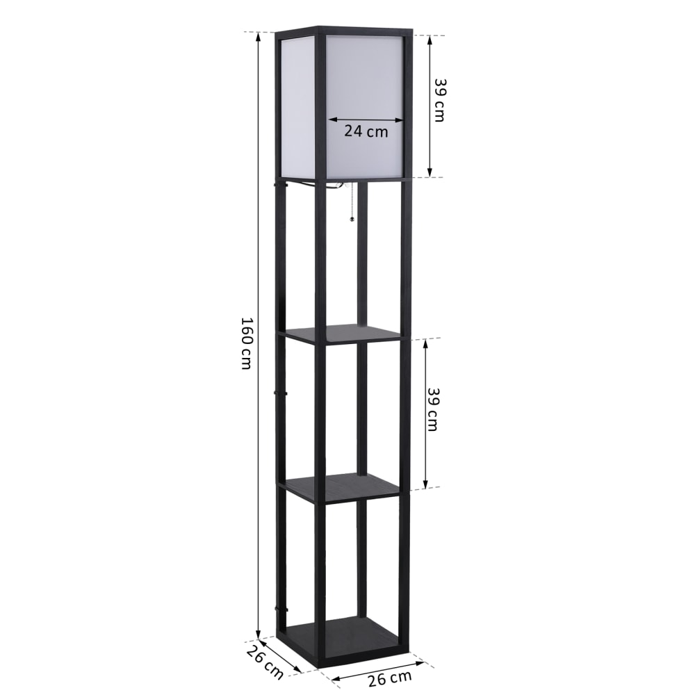 Lampada da terra interna con ripiani in cotone e mdf nero e