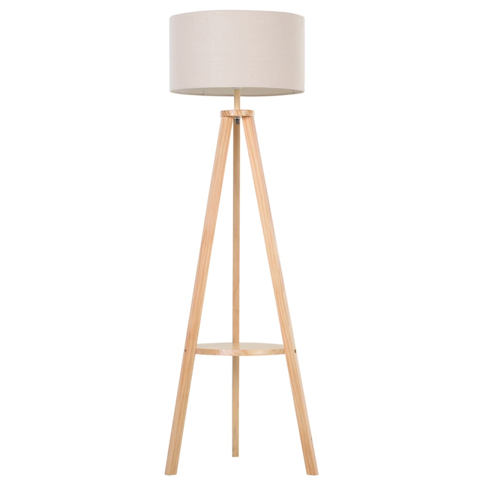 Lampada da terra con ripiano legno e paralume lino colore legno - LEGNO