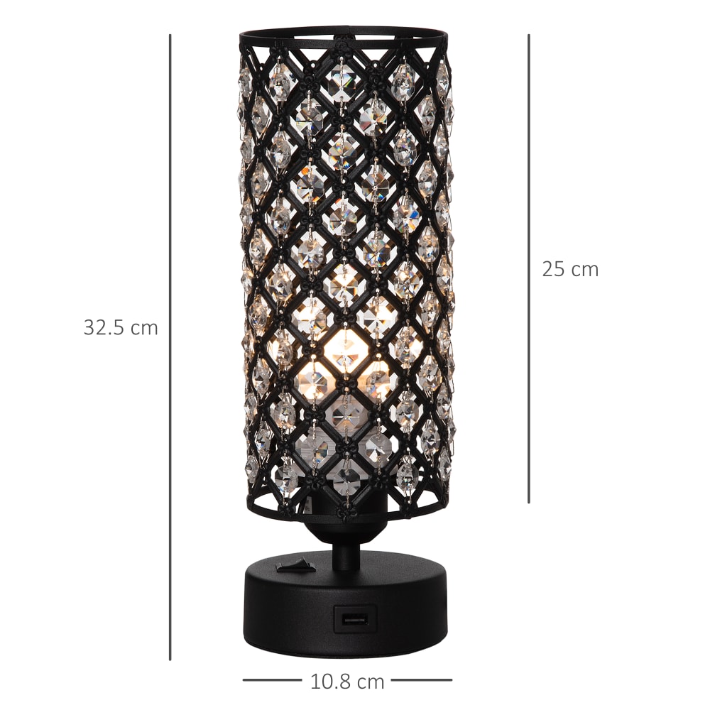 Lampada da tavolo paralume cristallo 2 porte usb luce touch -