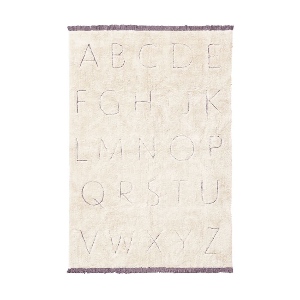 Tapis lavable alphabet en coton blanc 140x200