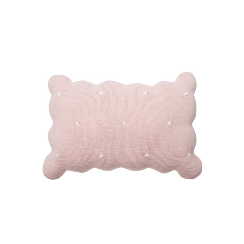 Coussin rond biscuit de coton rose 25x35