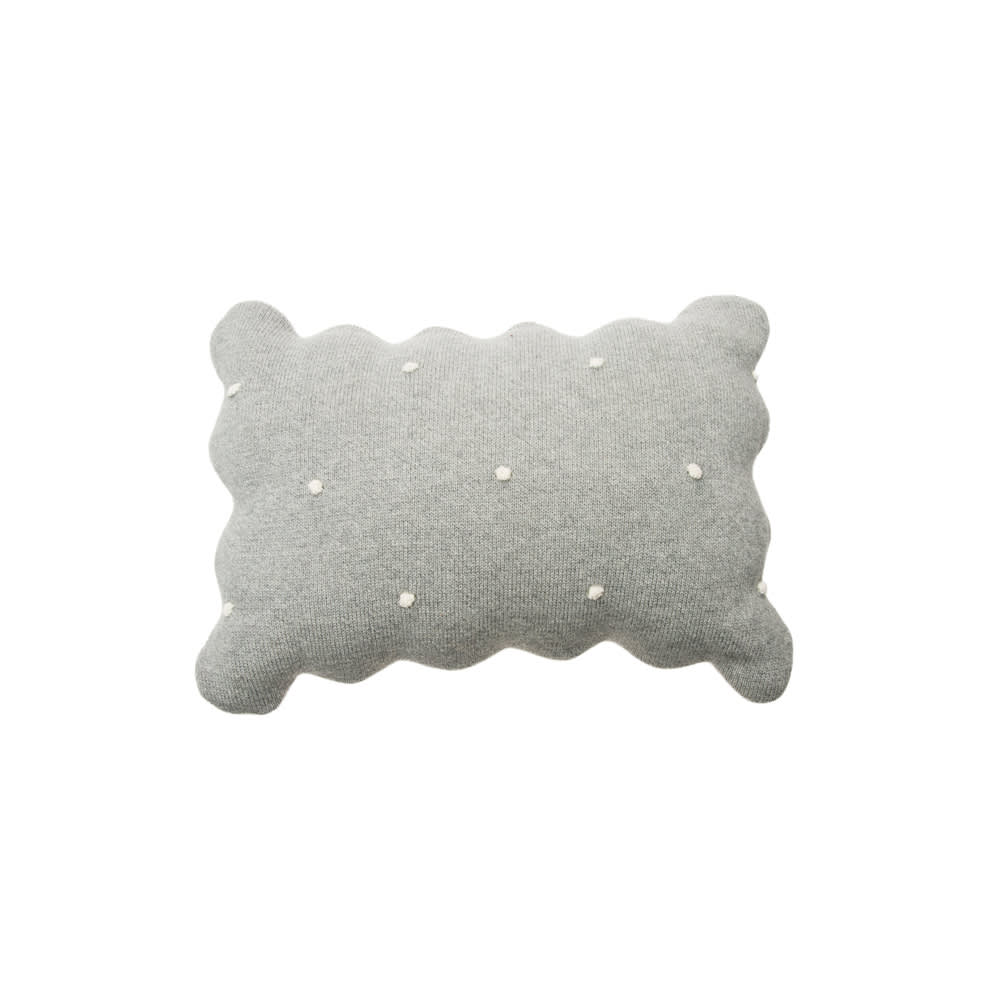 Coussin rond biscuit de coton gris 25x35
