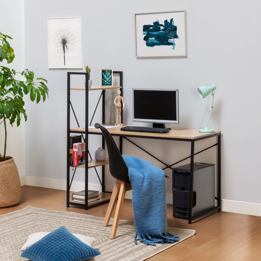 Bureau noir, 3 étagères, style industriel, 120 cm longueur - Maisons du Monde
