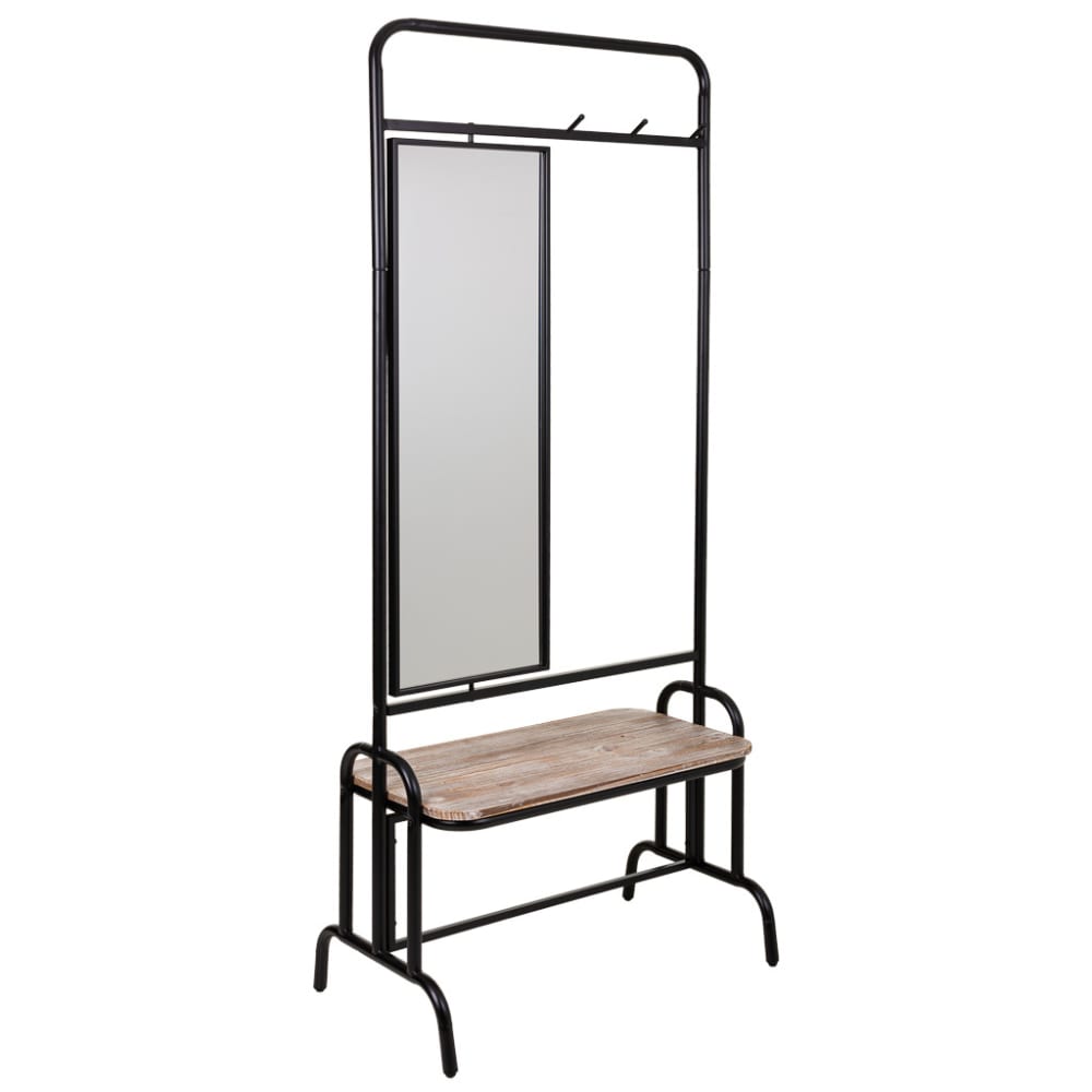 Recibidor con banco y espejo de metal y madera gris 77x45x181,5