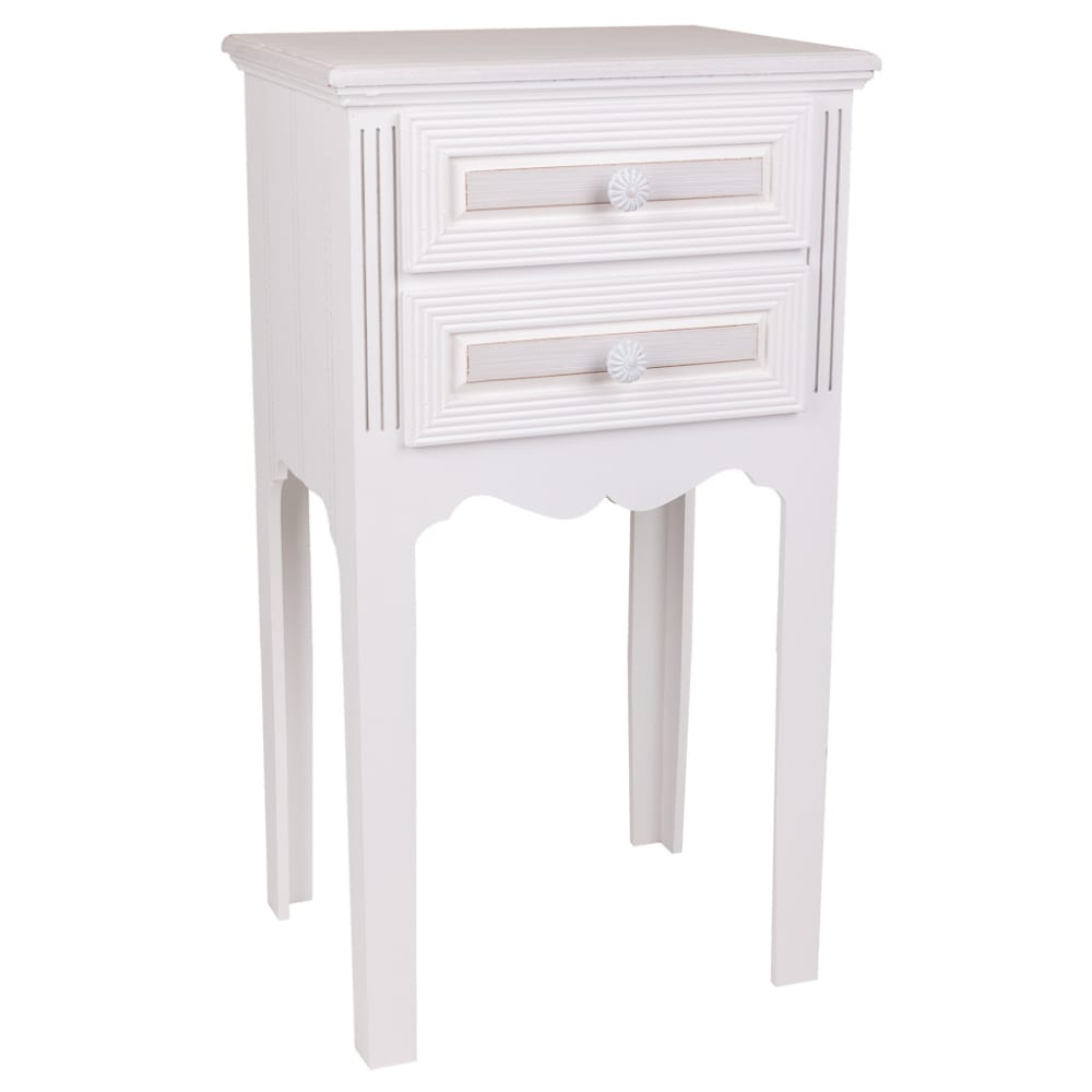 Wanderlust deco Nachttisch aus Holz, 2 Schubladen, 38x28x69, weiß - Spanplatte