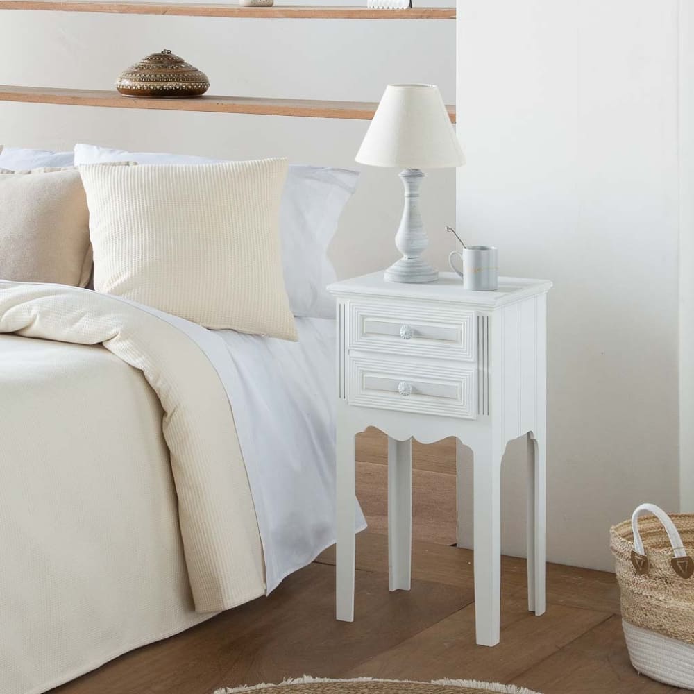 Mesita de noche de madera de 2 cajones blanco 38x28x69 - Maisons du Monde