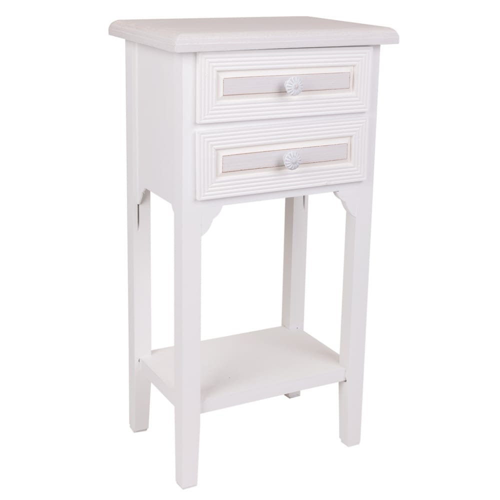 Wanderlust deco Beistelltisch aus Holz mit 2 Schubladen, 37x26,5x69,5, weiß - Spanplatte