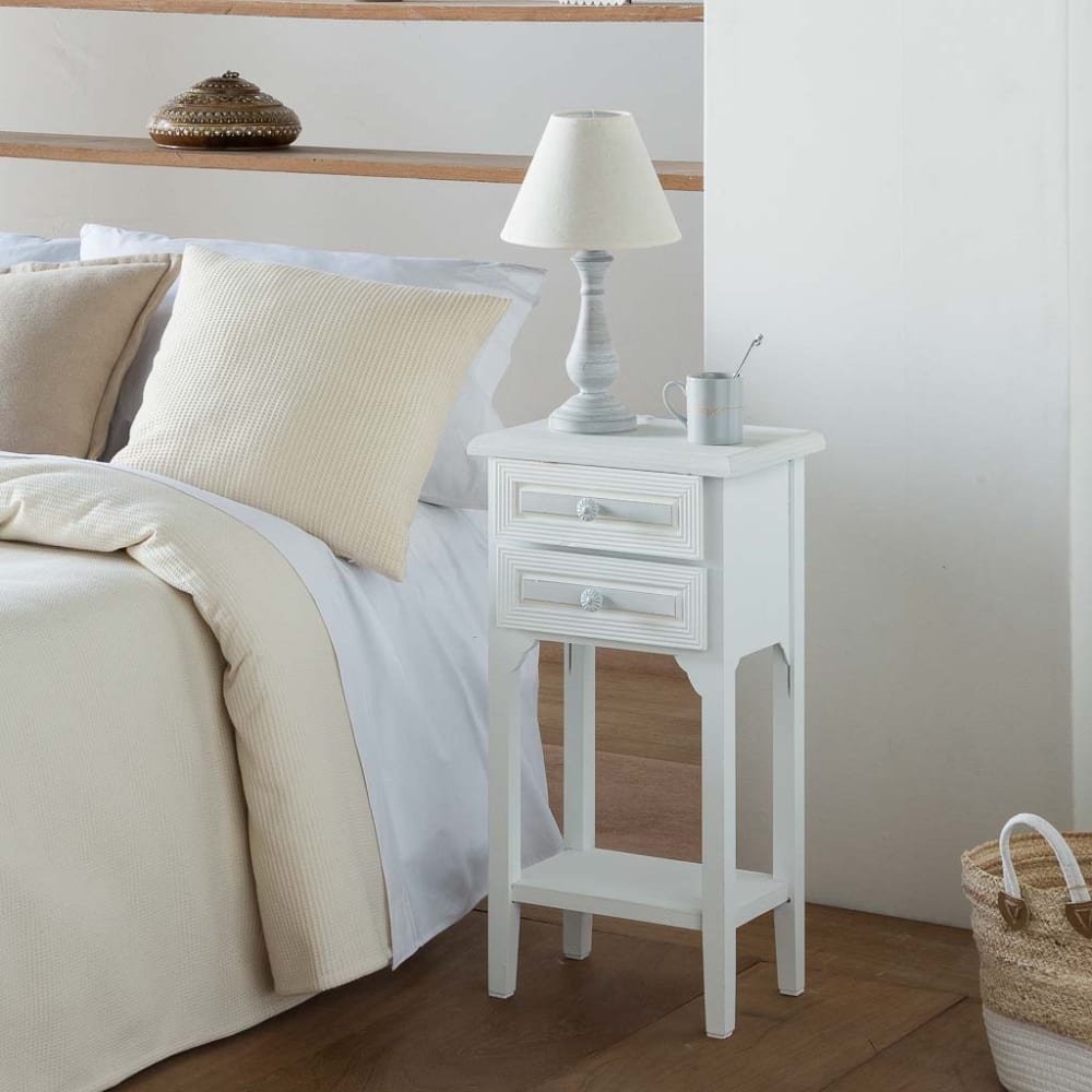 Mesita telefonera de madera de 2 cajones blanco 37x26.5x69.5 - Maisons du Monde