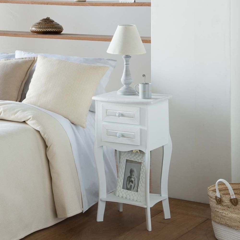 Mesita de noche de madera de 2 cajones blanco 38x31.5x71 - Maisons du Monde