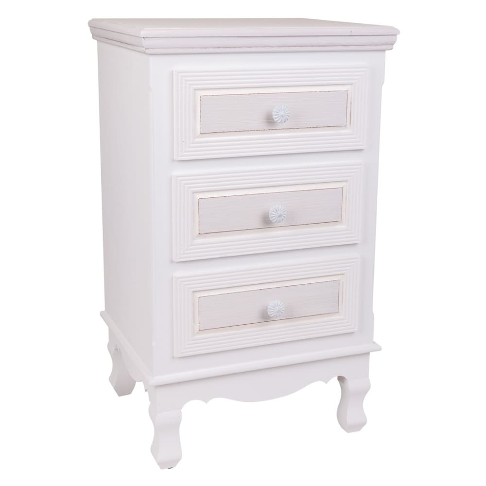 Mesita de noche de madera de 3 cajones blanco 41x33.5x68