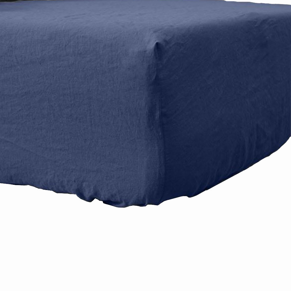 Drap housse lin lavé bleu cobalt 200x200 cm