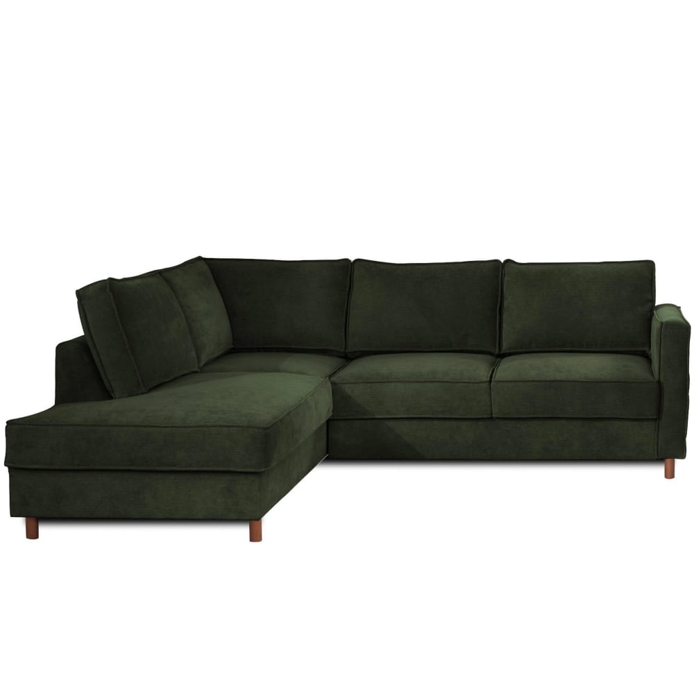 Canapé d'angle gauche convertible 5 places en velours côtelé vert