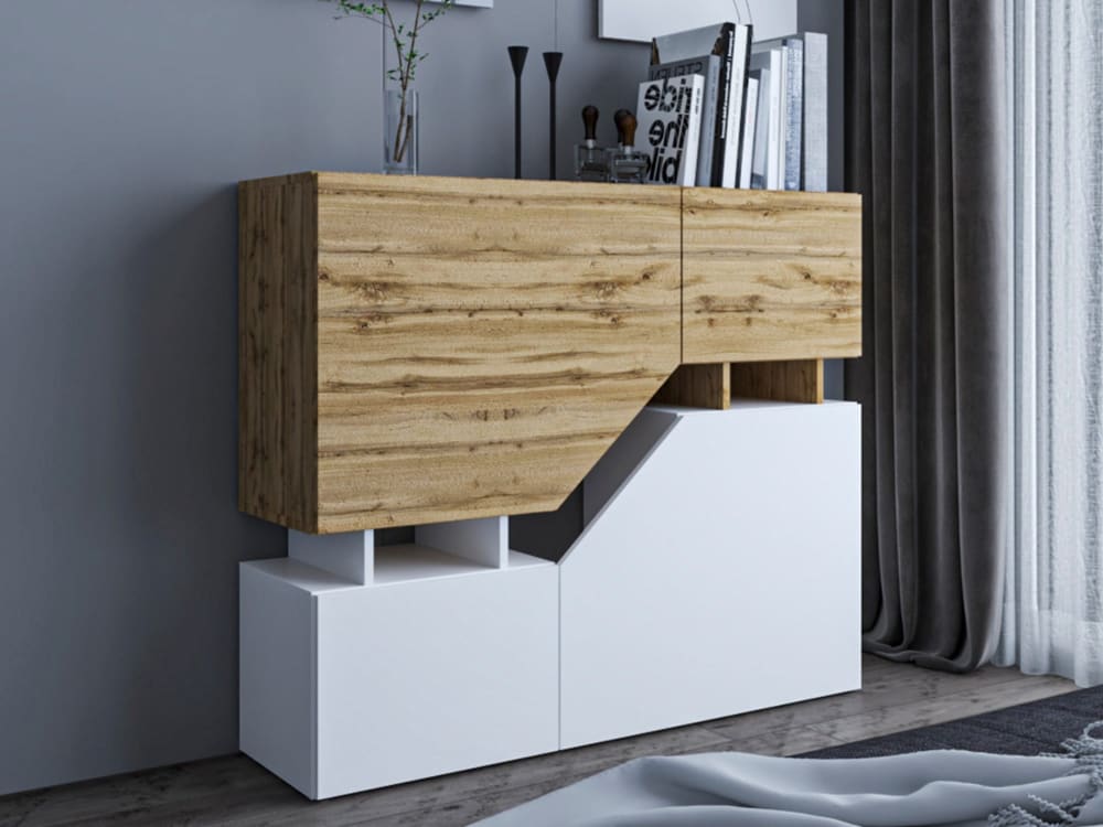 Buffet haut industriel 120 cm bois / blanc