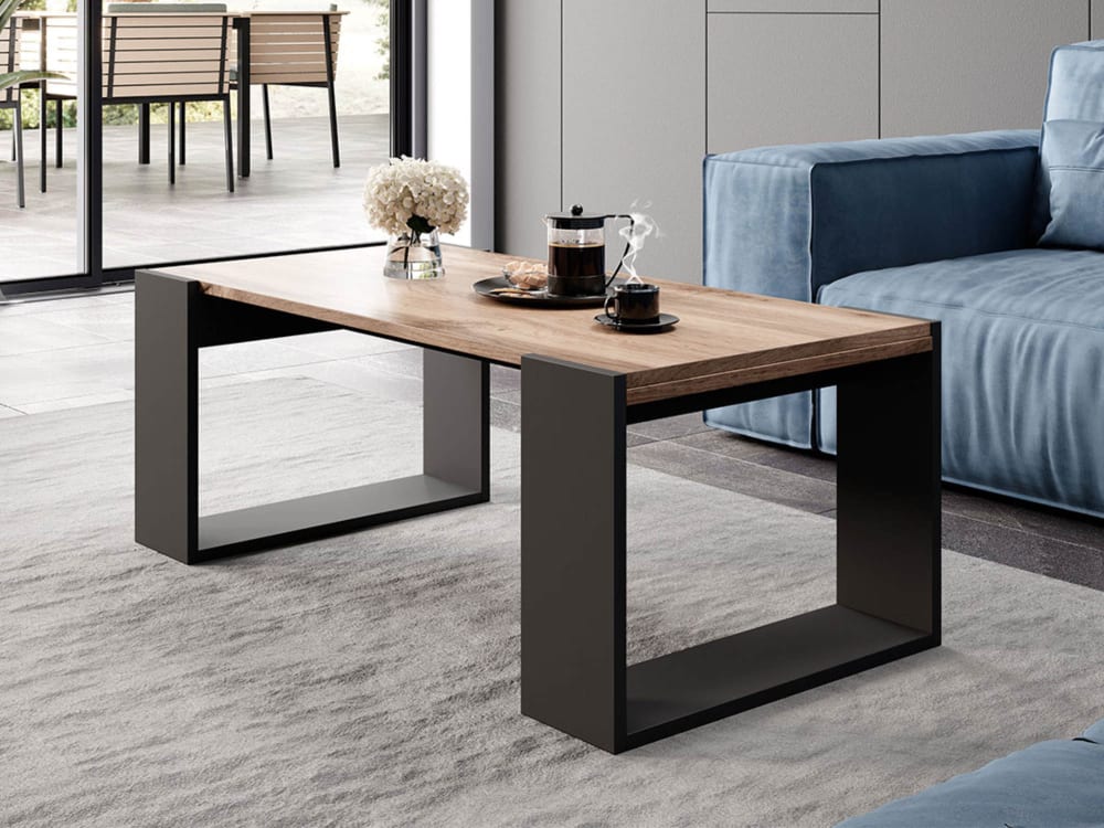 Table basse style industriel 120 cm bois / gris