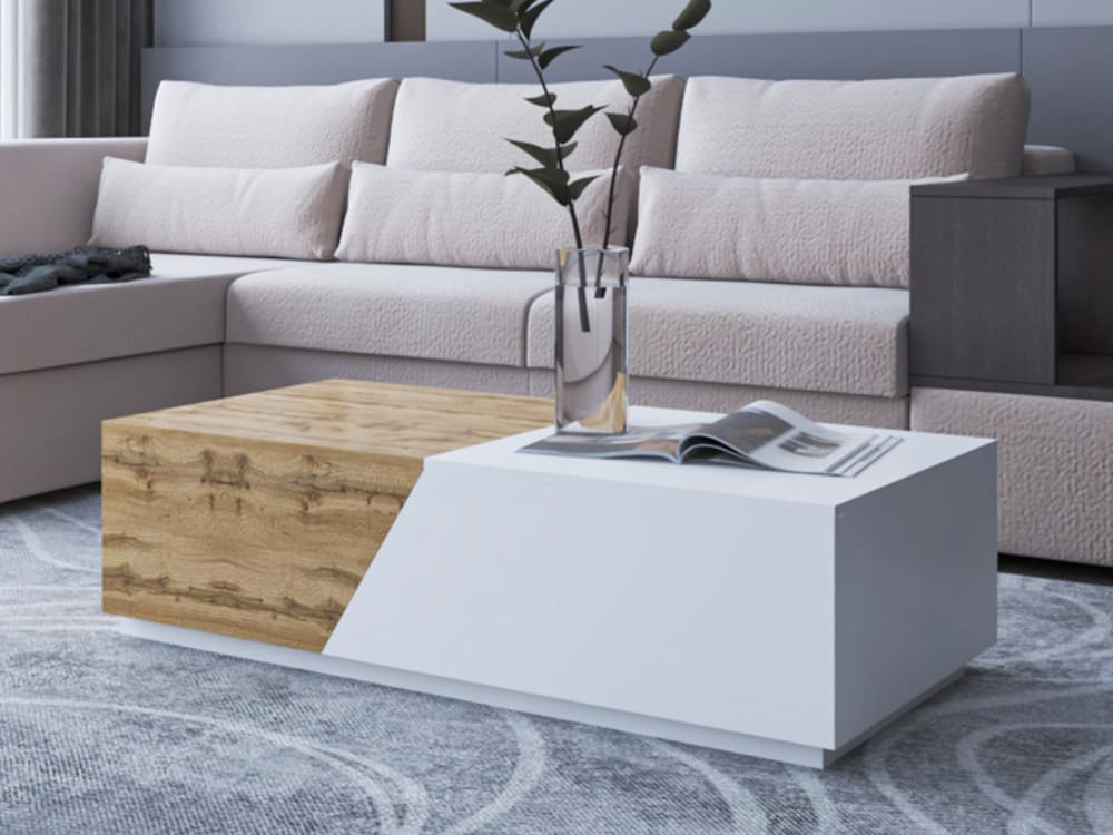 Table basse style industriel 124 cm bois / blanc