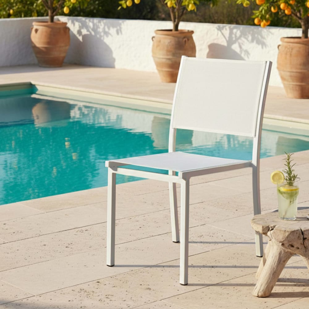 Oviala Gartenstuhl aus Aluminium und weißem Textilene - Aluminium