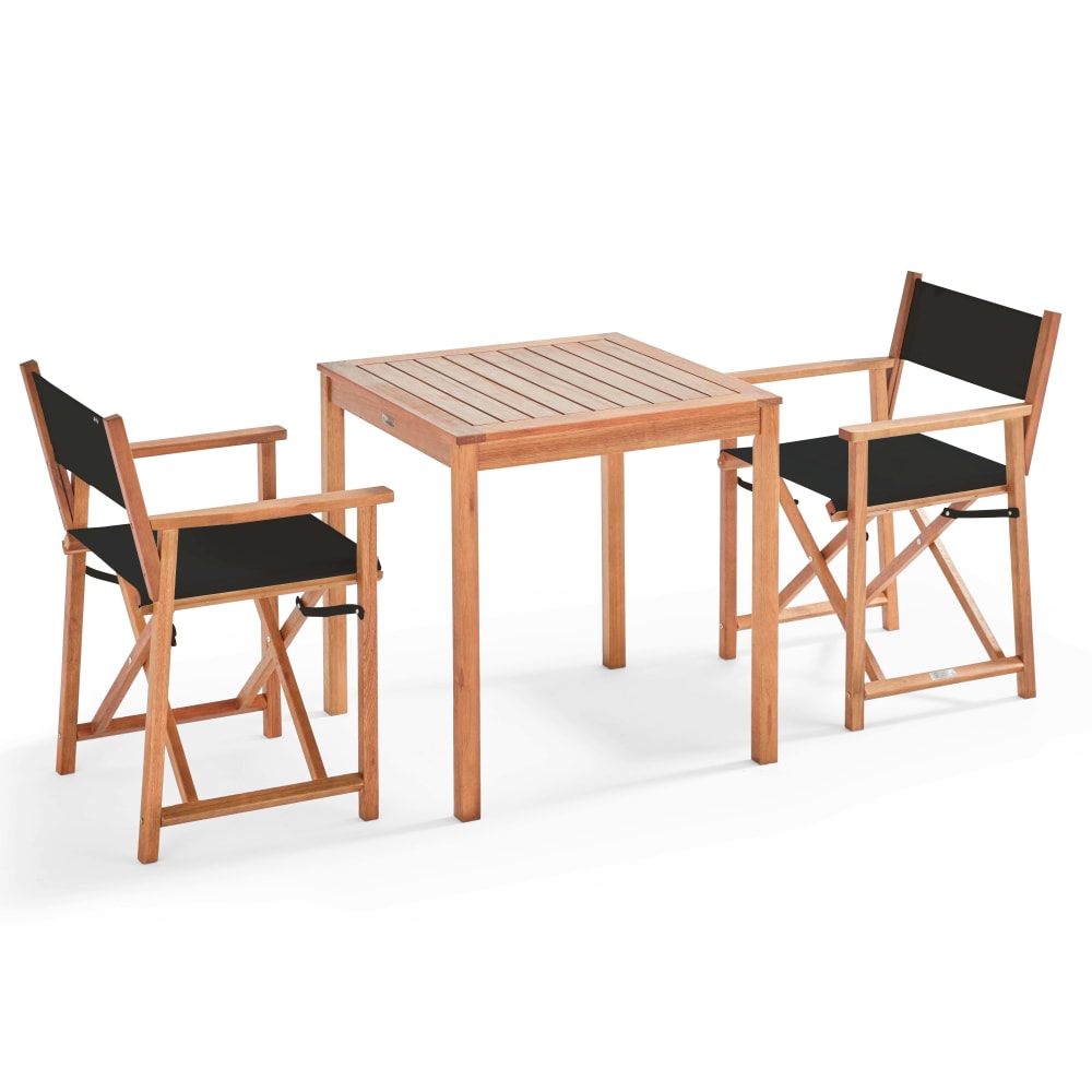 OVIALA Table carr&eacute;e en bois et 2 chaises pliantes noir 70 x 70 x 76 cm