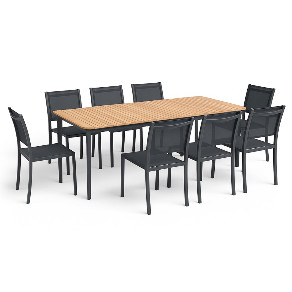 Table de jardin en aluminium/teck et 8 chaises