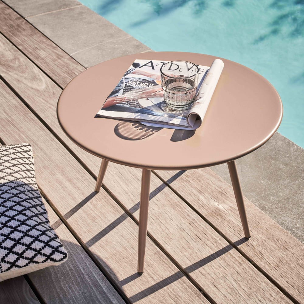 Table basse de jardin ronde en métal taupe 50 cm - Maisons du Monde