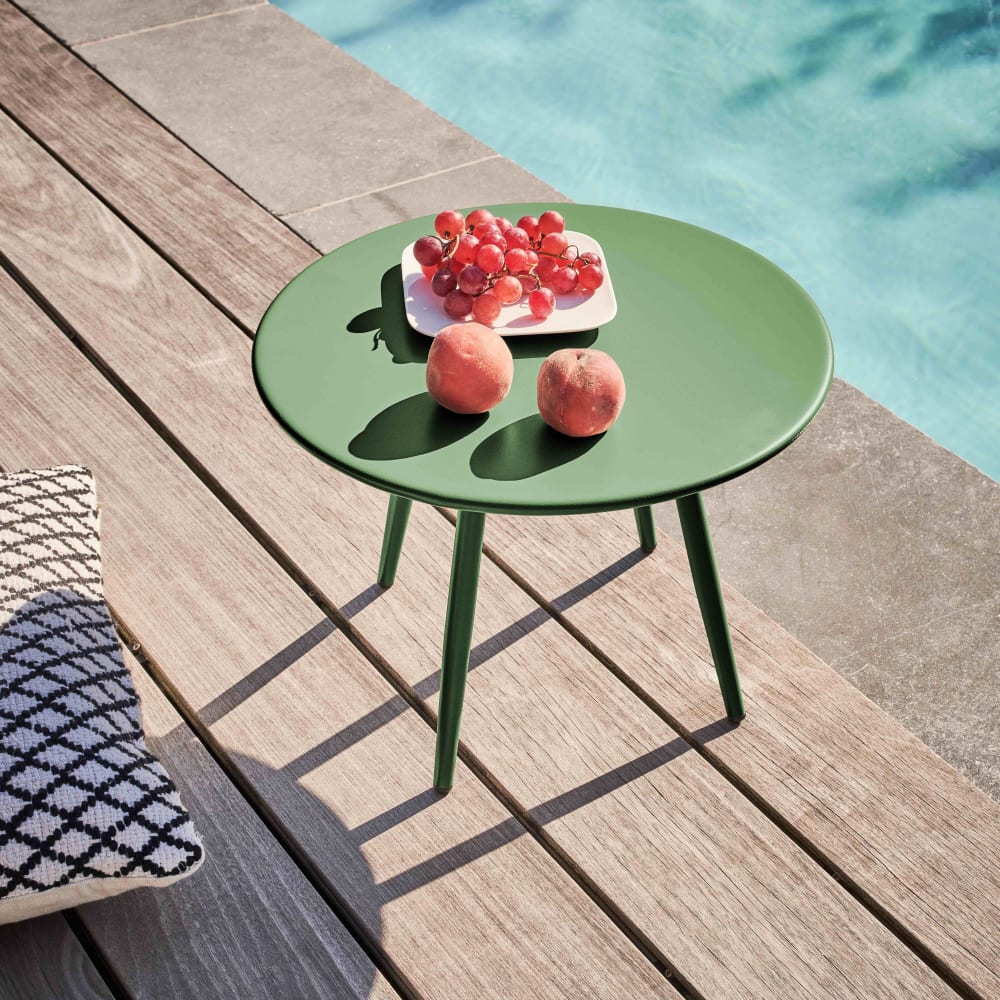 Table basse de jardin ronde en métal vert cactus 40 cm - Maisons du Monde