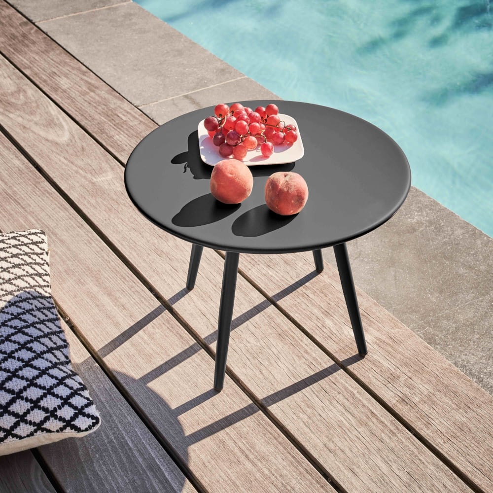 Table basse de jardin ronde en métal gris anthracite 40 cm - Maisons du Monde
