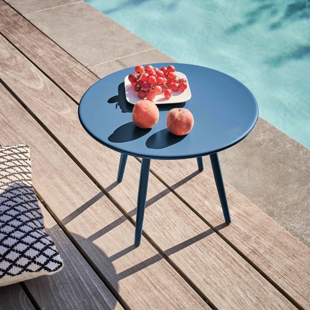 Table basse de jardin ronde en métal bleu pacific 40 cm - Maisons du Monde