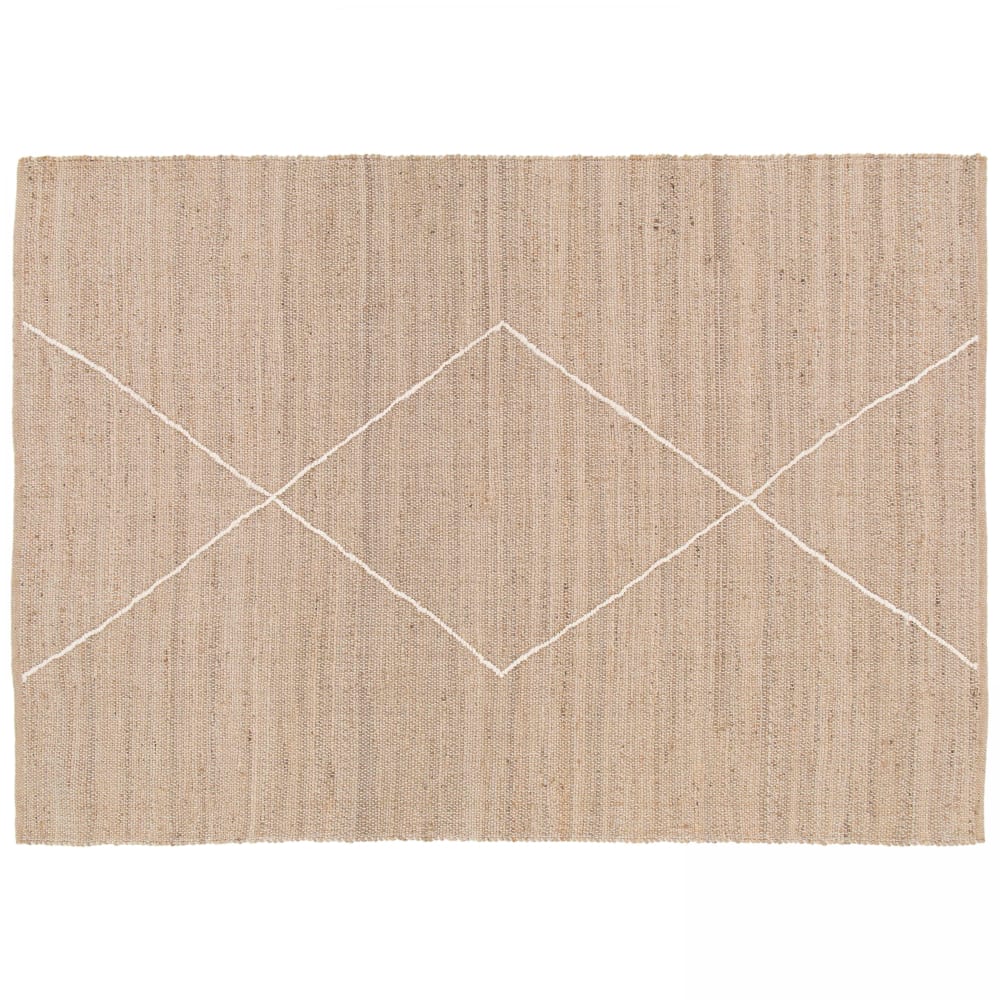 Oviala Teppich aus natürlicher Jute und Wollmuster handgewebt Beige Beige Jute