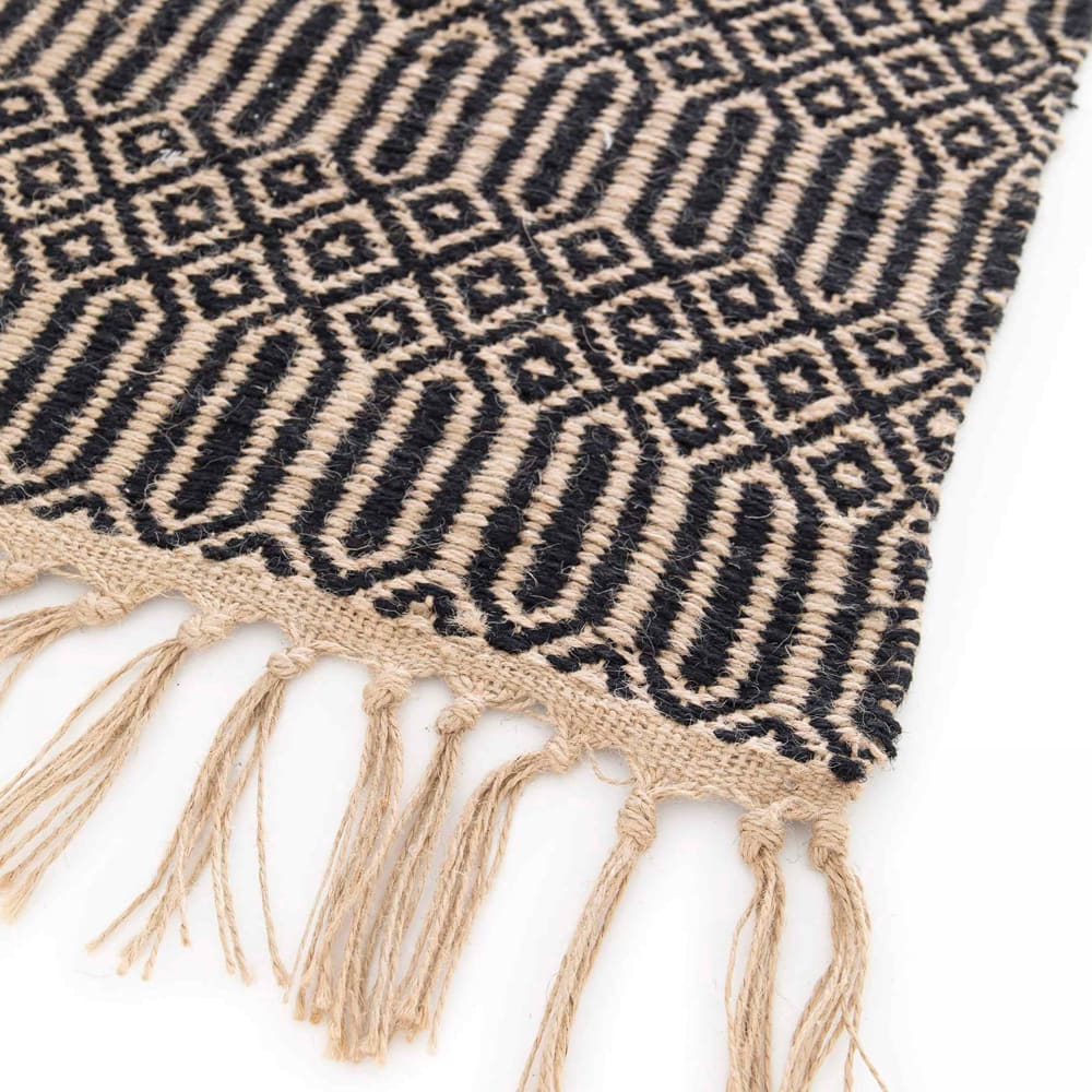 Tapis à franges en jute naturel tissé main noir 80 x 200 cm — vue 4