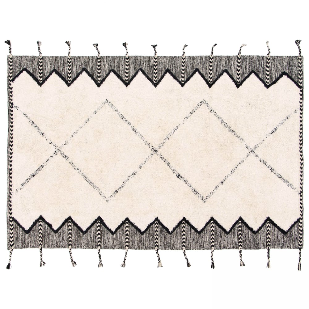 Tapis rectangulaire berbère en coton tufté à franges 80 x 200 cm