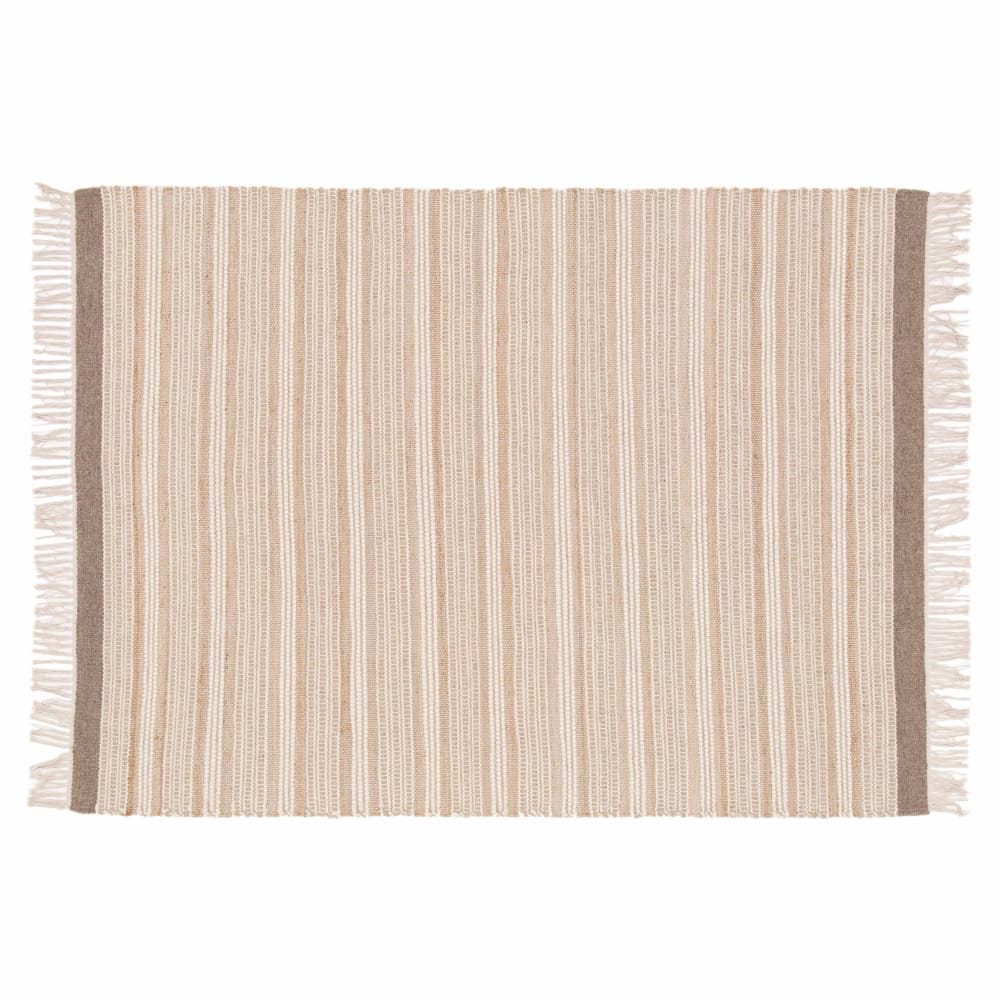Tapis rectangulaire rayé en laine et jute tissé à plat 80 x 200 cm