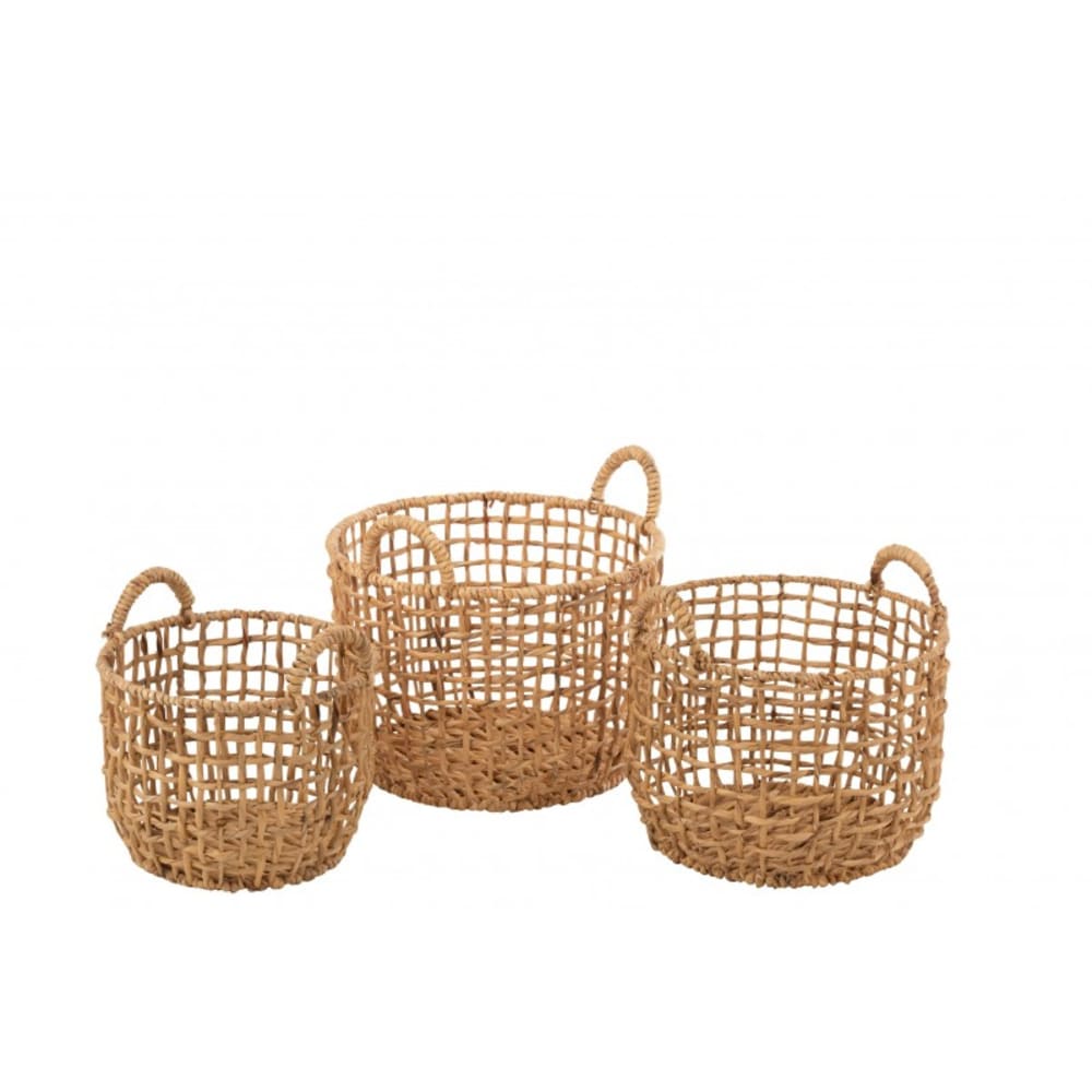 Set de 3 paniers avec anses en bois naturel 44x44x31 cm — Beyit